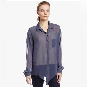 Patterson J. Kincaid Robin 2010 Silk Trimmed Sheer Shirttail Blouse - S